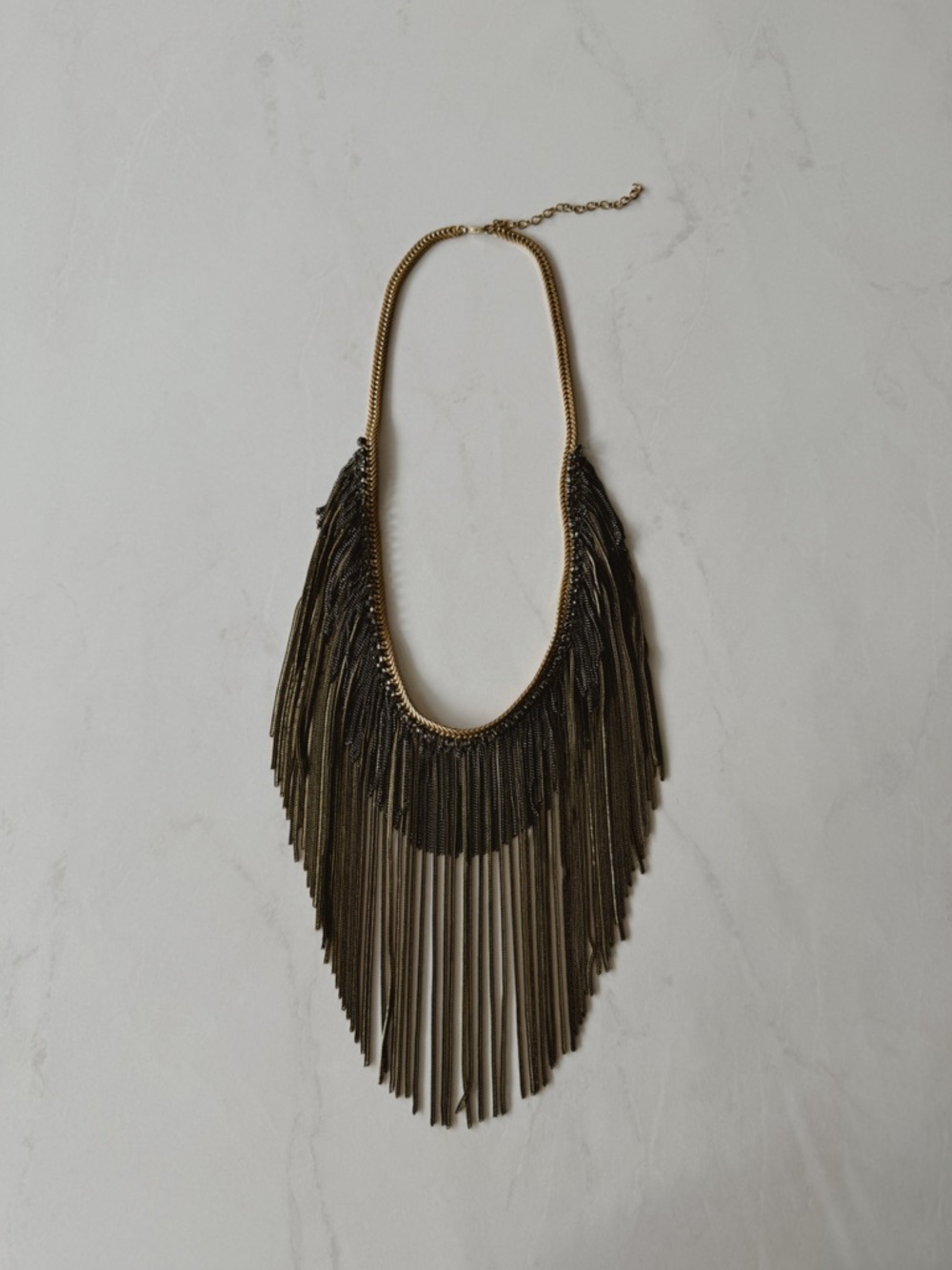 Anthropologie Chain Fringe Necklace Long Boho Statement Festival Gold Tone - Picture 5 of 9
